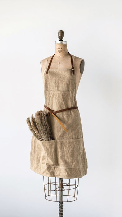 Cotton Canvas Apron With Leather Straps