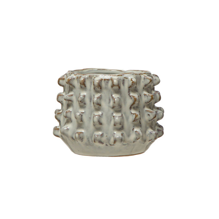 Stoneware Sculptural Planter, White Reactive Glaze