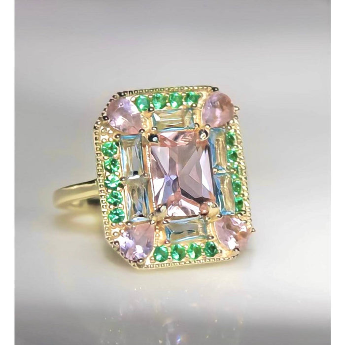 Emerald morganite mosaic cocktail Ring