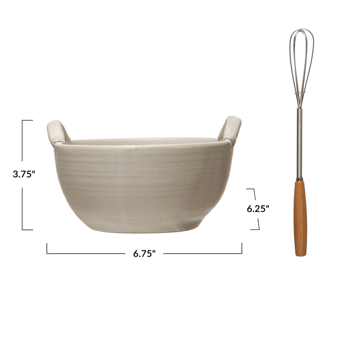 Stoneware bowl with whisk