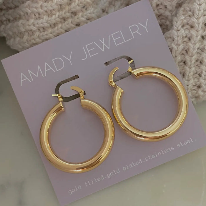 Large Thick Hoop Earrings 18k Gold Filled