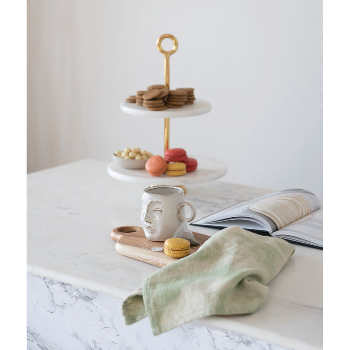 Marble 2-Tiered Serving Tray with Handle